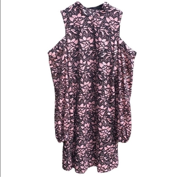 WAYF Pink & Black Lace Cold Shoulder Dress - Picture 4 of 9